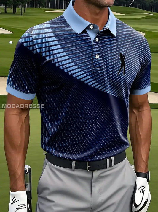 Mäns Retro Abstract linje Gradient Textur Konst Skriv ut Casual Business Polo tröj flerlog / S