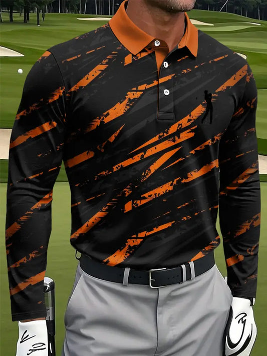 Mäns Retro Abstract Linje Konst Skriv ut Casual Business Lång ärm Polo tröj flerlog / S