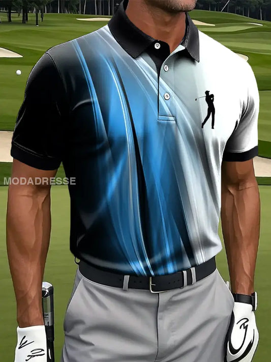 Mäns Retro Abstract Linje Konst Skriv ut Casual Business Polo tröj flerlog / S