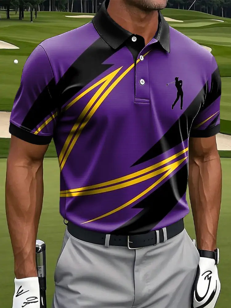 Mäns Retro Abstract Linje Konst Skriv ut Casual Business Polo tröj flerlog / S