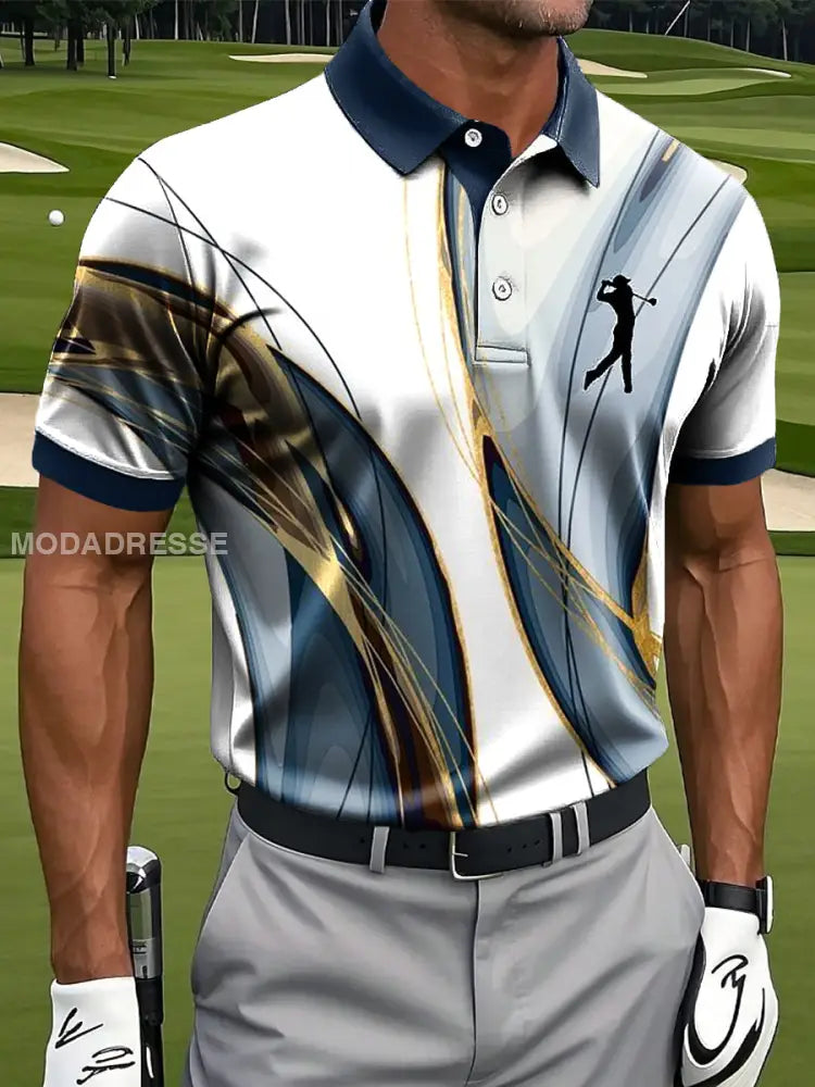 Mäns Retro Abstract Linje Konst Skriv ut Casual Business Polo tröj S