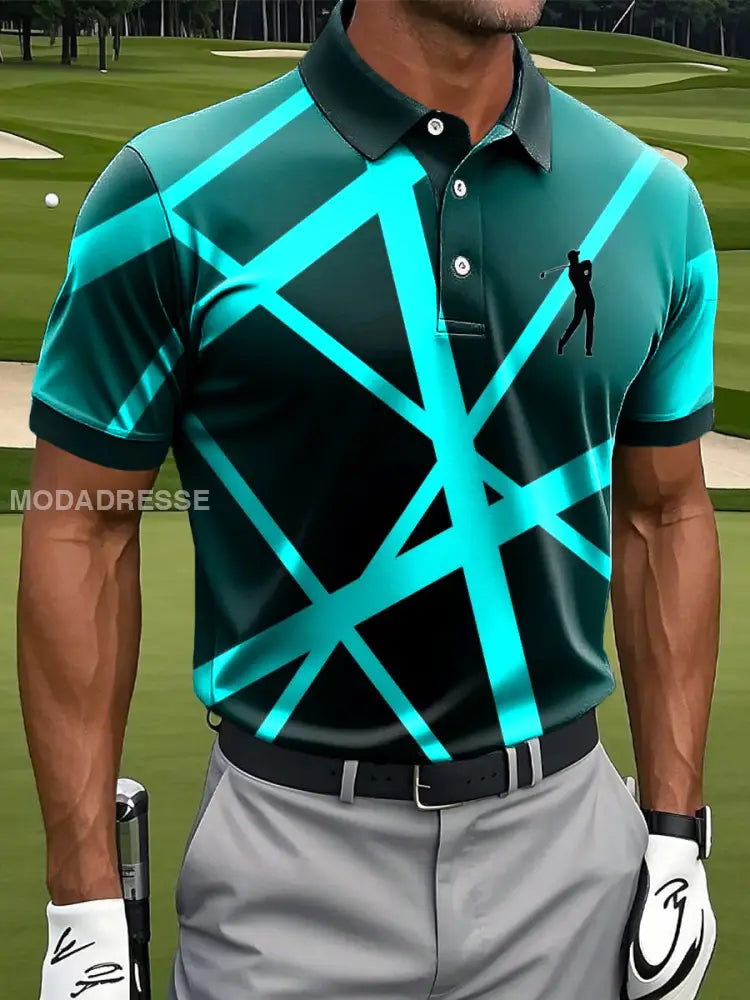 Mäns Retro Abstract Linje Konst Skriv ut Casual Business Polo tröj S