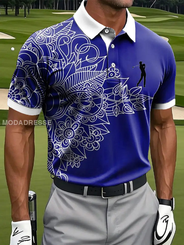 Mäns Retro Abstract linje Mandala Konst Skriv ut Casual Business Polo tröj flerlog / S