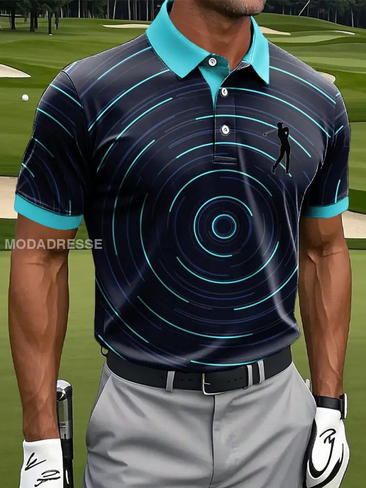 Mäns Retro Abstract linje Swirl Art Print Casual Business Polo tröj S