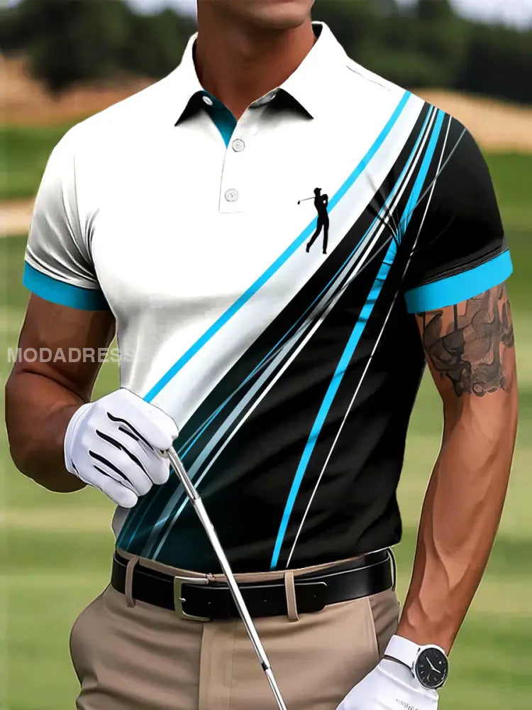 Mäns Retro Abstract linje Texture Konst Skriv ut Casual Business Polo tröj flerlog / S