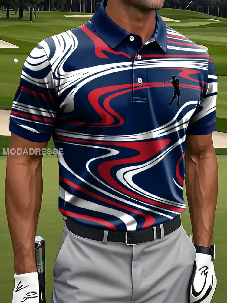 Mäns Retro Abstract linje Texture Konst Skriv ut Casual Business Polo tröj flerlog / S