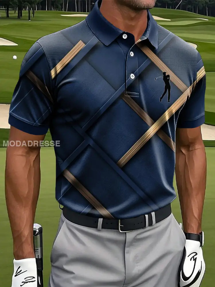 Mäns Retro Abstract linjer Geometriska Skriv ut Casual Business Polo tröj S