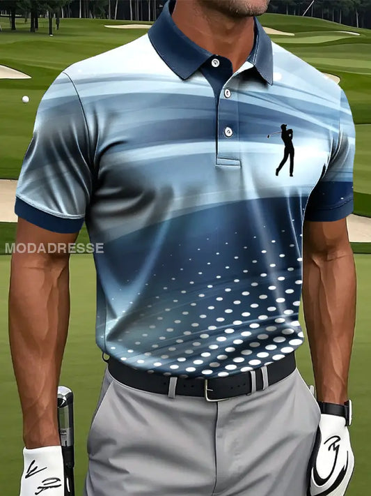 Mäns Retro Abstract linjer Polka Dot Konst Skriv ut Casual Business Polo tröj flerlog / S
