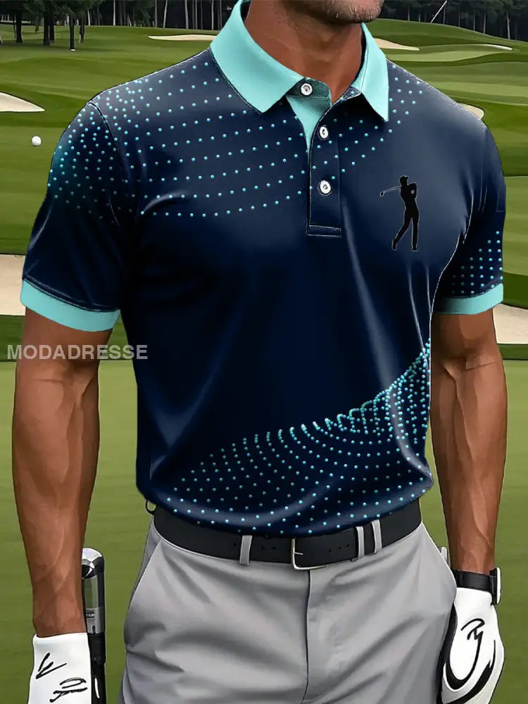 Mäns Retro Abstract Polka Dot Textured Print Casual Business Polo tröj S