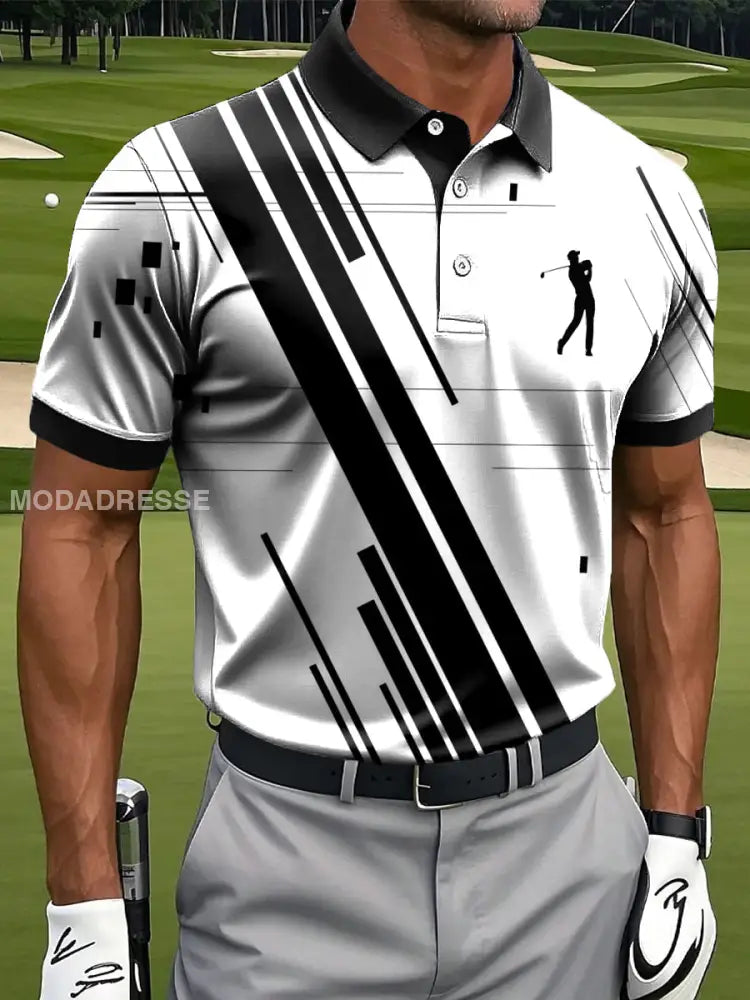 Mäns Retro Abstract Stripe Konst Skriv ut Casual Business Polo tröj S