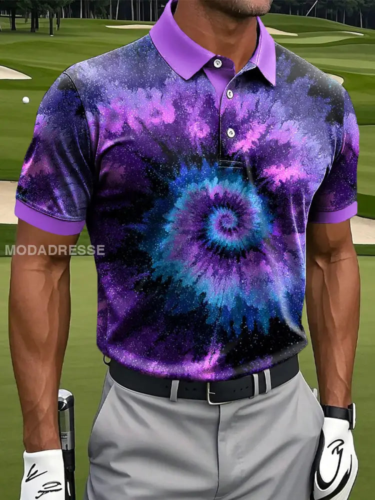 Mäns Retro Abstract Swirl Art Print Casual Business Polo tröj flerlog / S