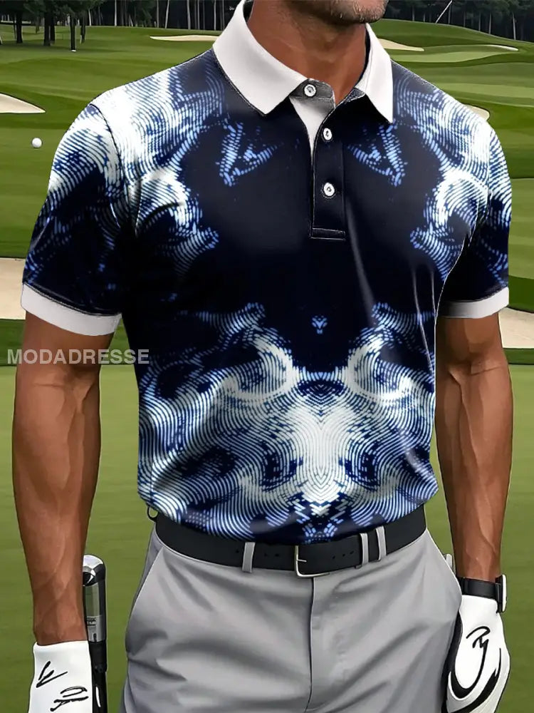 Mäns Retro Abstract Textured Print Casual Business Polo tröj S