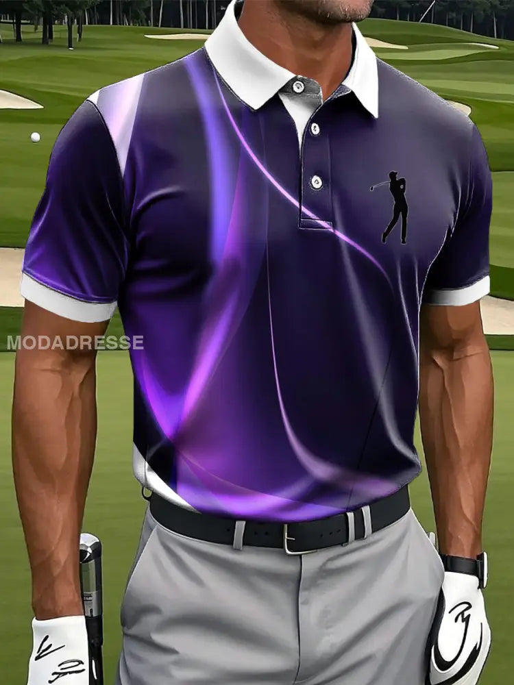 Mäns Retro Abstract våg textur konst Skriv ut Casual Business Polo tröj flerlog / S