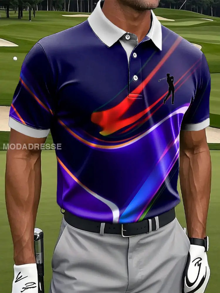 Mäns Retro Abstrakt färgglada linje konst utskrift Casual Business Polo tröj flerlog / S