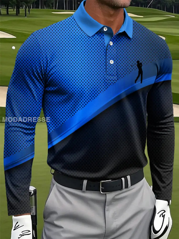 Mäns Retro Abstrakt geometrisk textur tryckt Casual Business Lång ärm Polo tröj flerlog / S