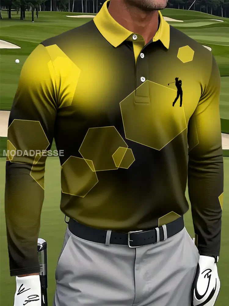 Mäns Retro Abstrakt Gradient Geometrisk konst Skriv ut Casual långärmad Polo tröj flerlog / S