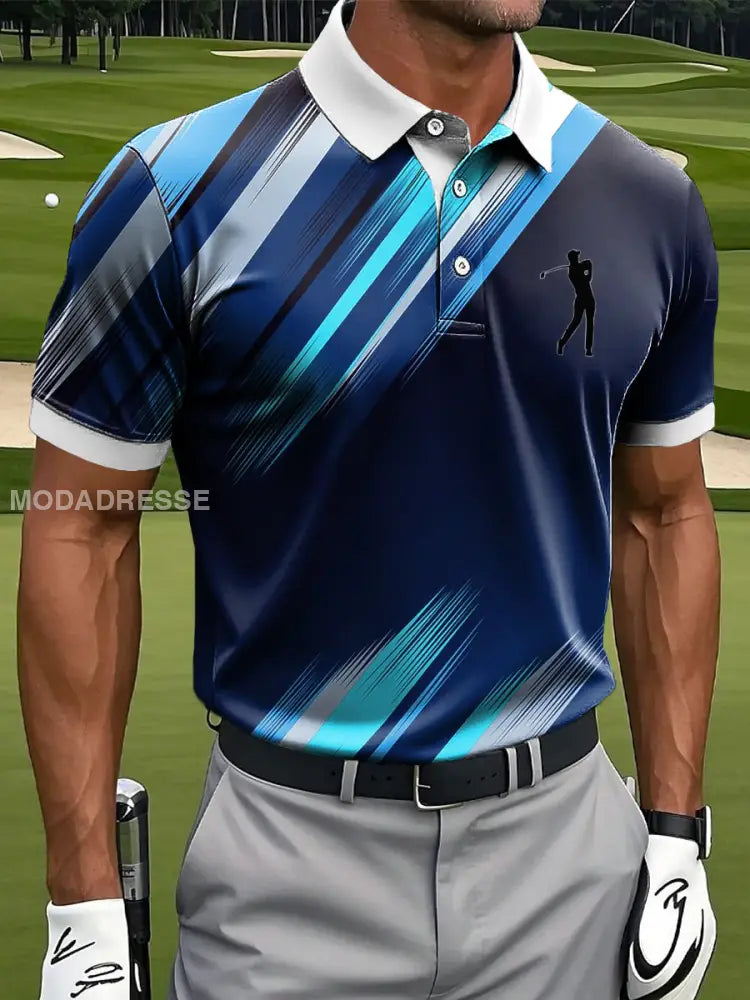 Mäns Retro Abstrakt Gradient Stripe Konst Skriv ut Casual Business Polo tröj S