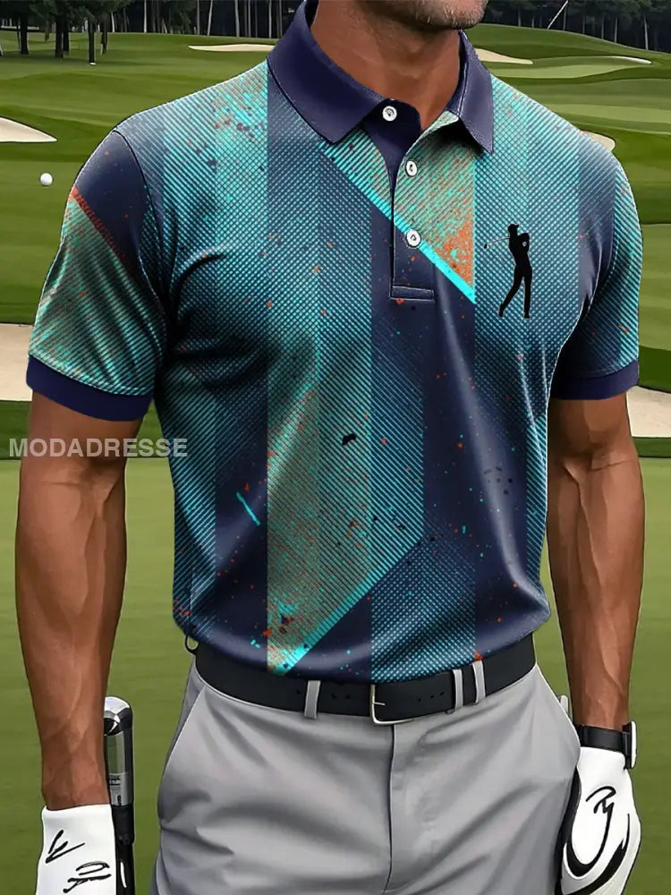 Mäns Retro Abstrakt Multicolor Stripe Konst Skriv ut Casual Business Polo tröj S