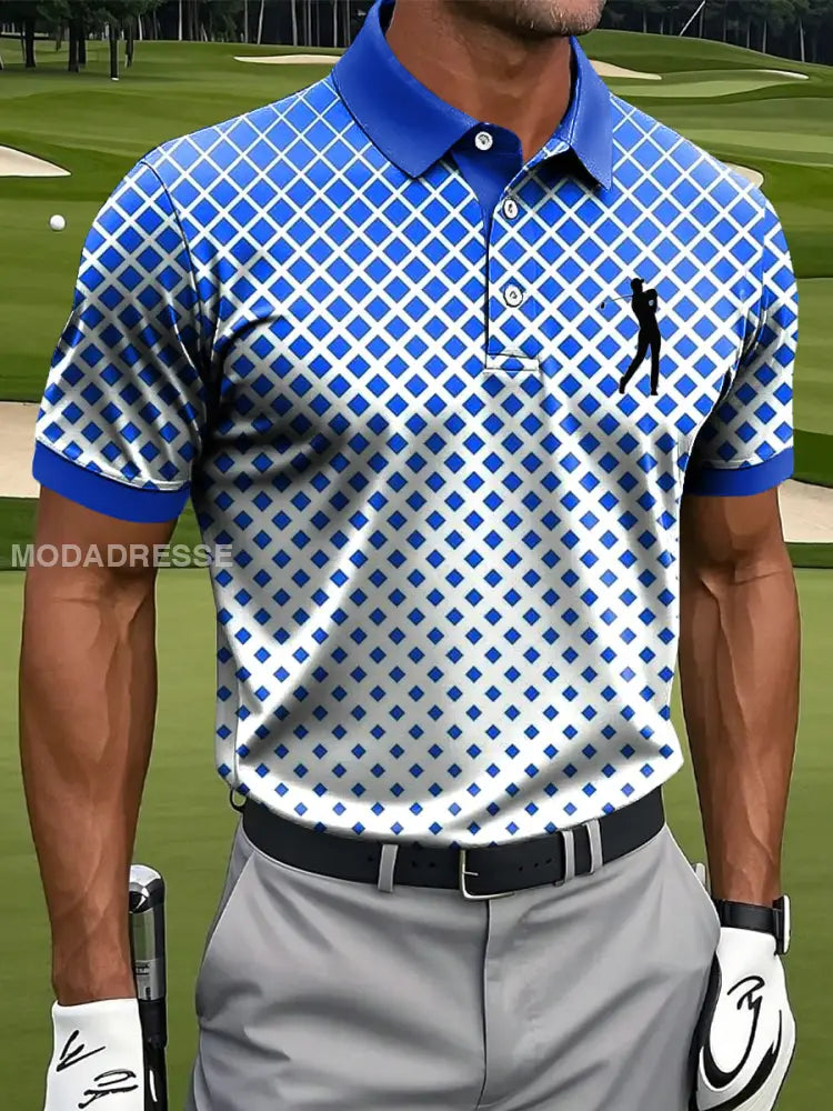 Mäns Retro Blå gradient Geometrisk konst Skriv ut Casual Business Polo tröj flerlog / S