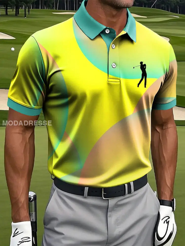 Mäns Retro färg Gradient Geometrisk konst Skriv ut Casual Business Polo tröj flerlog / S