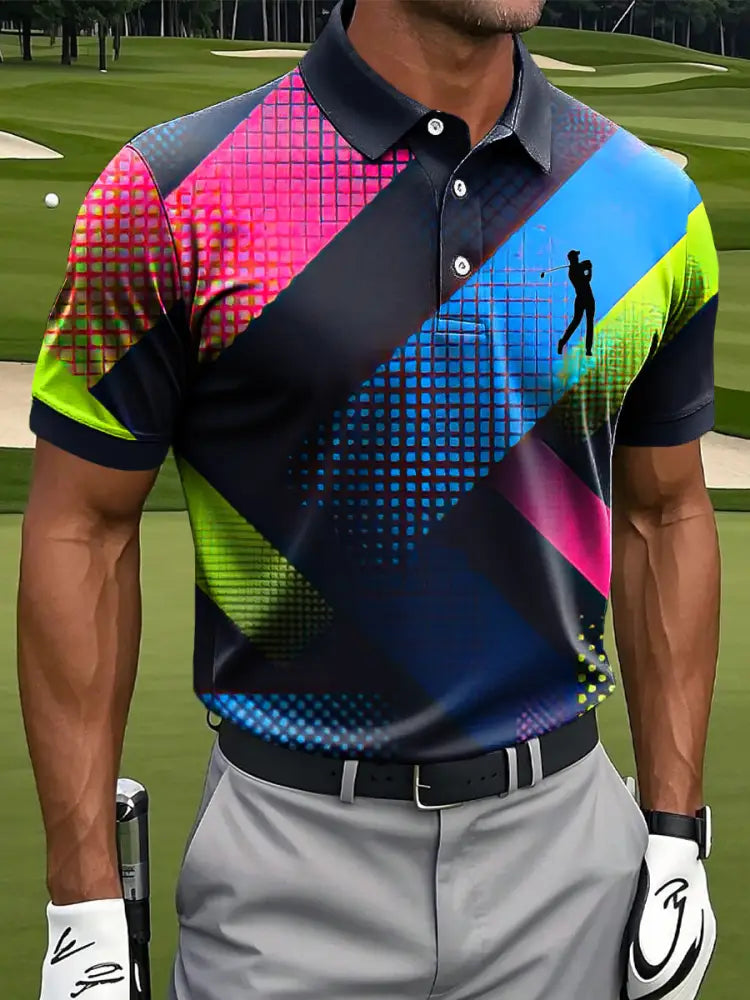 Mäns Retro färg Gradient Geometrisk konst Skriv ut Casual Business Polo tröj flerlog / S