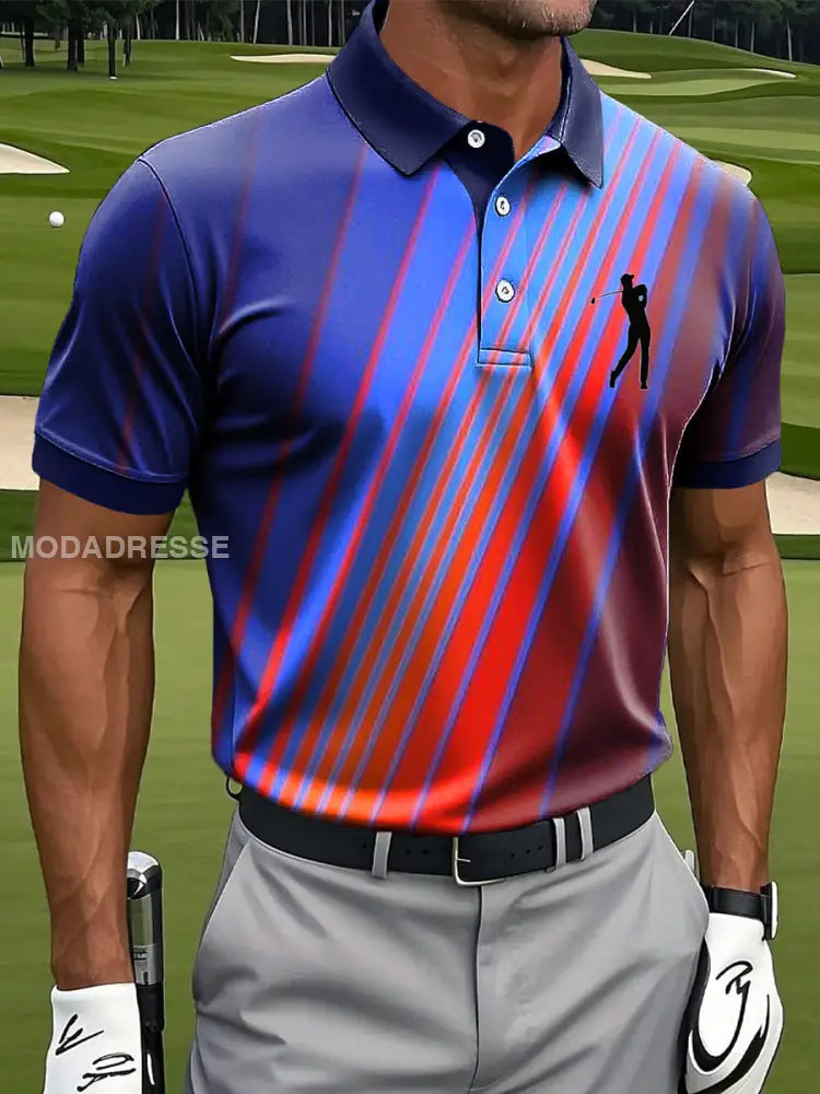 Mäns Retro färg Gradient Stripe Art Skriv ut Casual Business Polo tröj flerlog / S