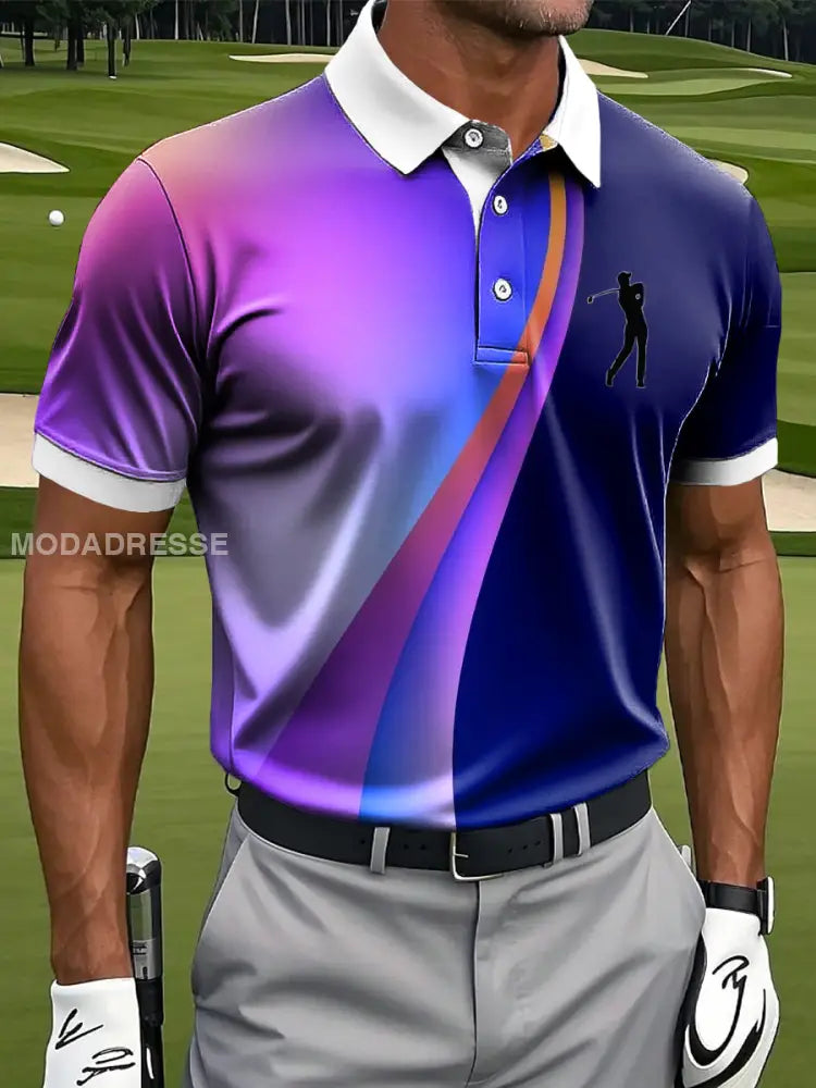 Mäns Retro färg Gradient Textur Konst Skriv ut Casual Business Polo tröj S