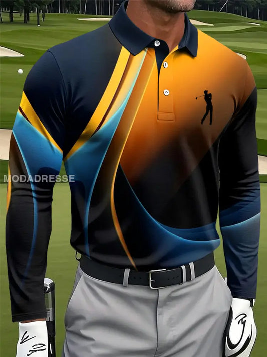 Mäns Retro färg linje texture konst Skriv ut Casual Business lång ärm Polo tröj flerlog / S