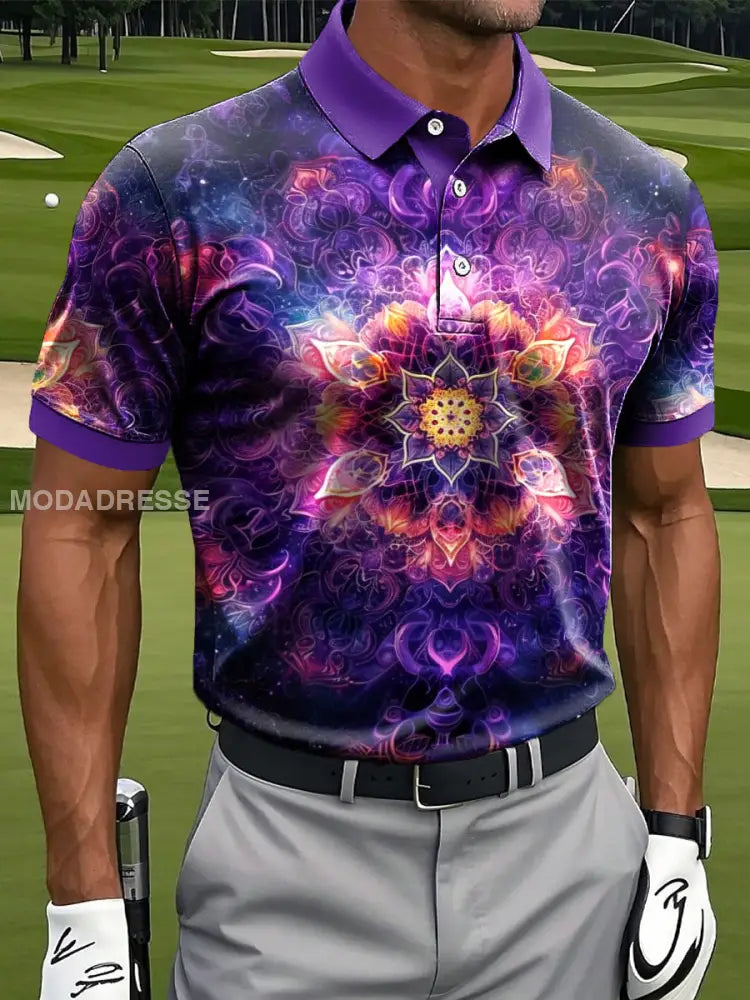 Mäns Retro färgglada Abstrakt Mandala Konst Skriv ut Casual Business Polo tröj flerlog / S