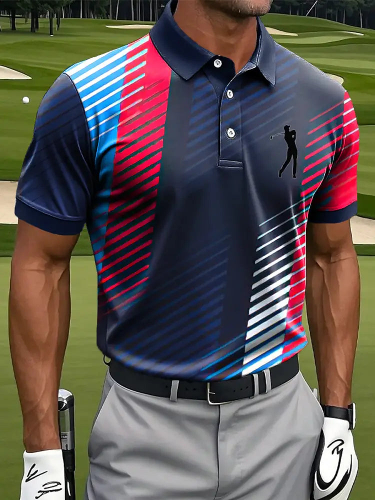 Mäns Retro färgglada Gradient Stripe Art Skriv ut Casual Business Polo tröj flerlog / S