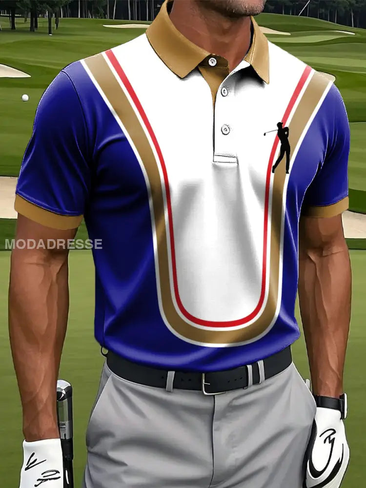 Mäns Retro färgglada linje Geometrisk konst Skriv ut Casual Business Polo tröj flerlog / S