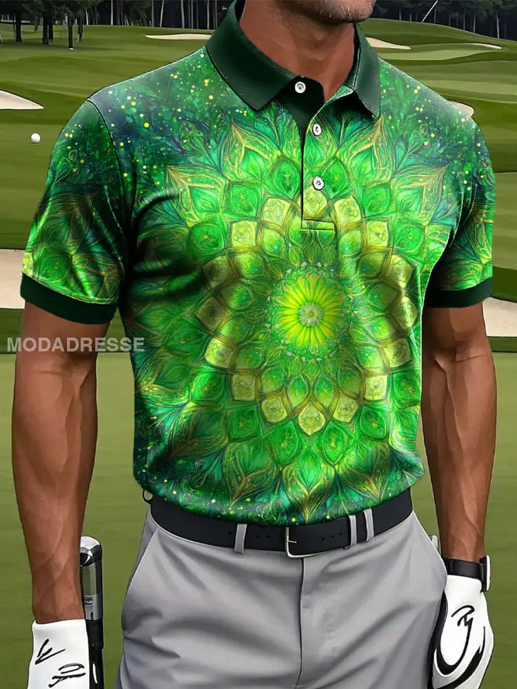 Mäns Retro färgglada Mandala Patchwork konst Skriv ut Casual Business Polo tröj flerlog / S
