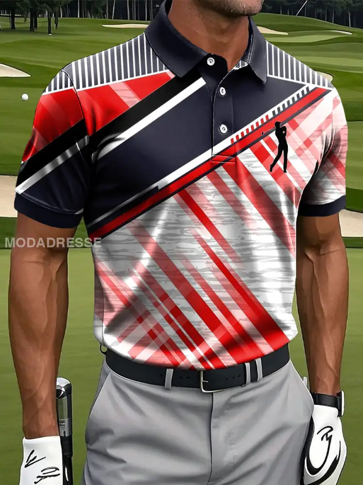 Mäns Retro färgglada randiga konstnärliga tryck Casual Business Polo tröj S