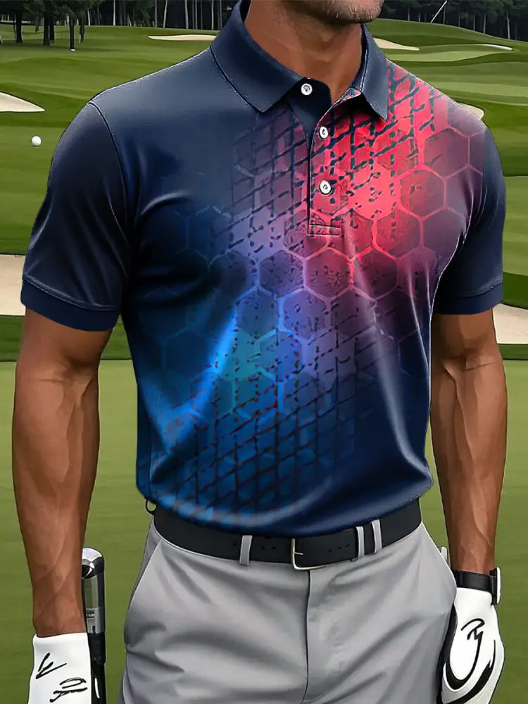 Mäns Retro geometrisk gradient färgglada konst Skriv ut Casual Business Polo tröj flerlog / S