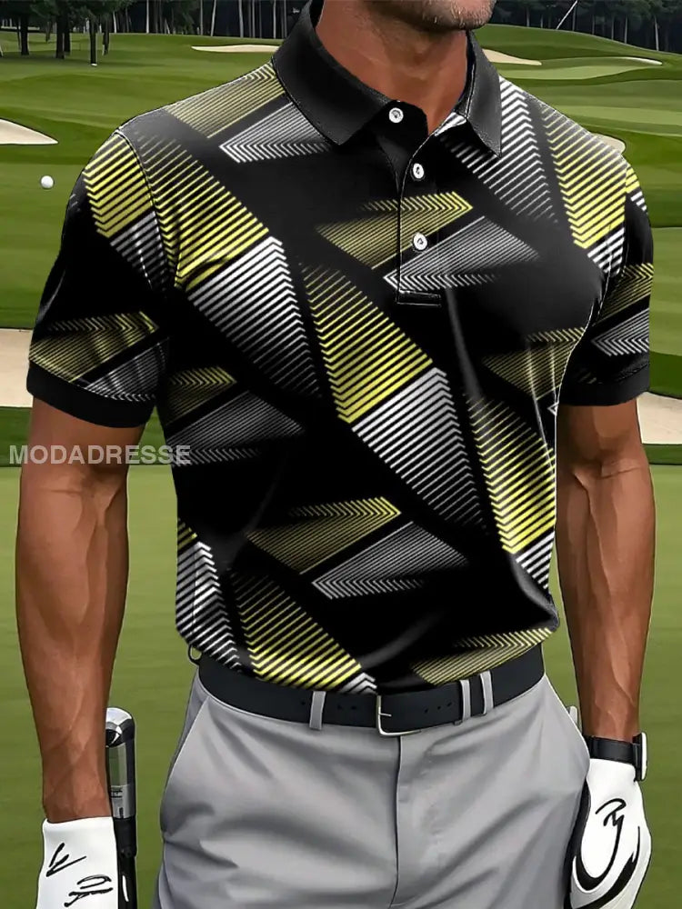 Mäns Retro Geometrisk konst Skriv ut Casual Business Polo tröj S