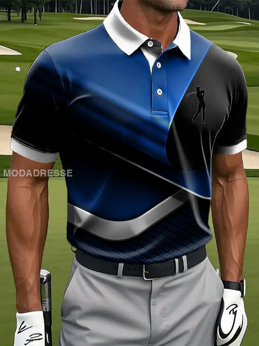 Mäns Retro Geometrisk konst Skriv ut Casual Polo tröj flerlog / S
