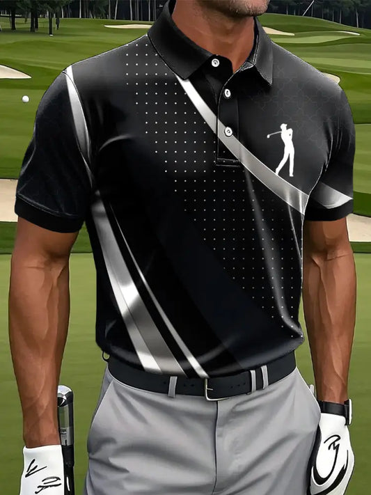 Mäns Retro Geometrisk Textur Konst Skriv ut Casual Business Polo tröj flerlog / S