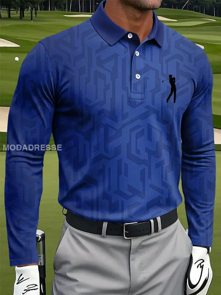 Mäns Retro Geometrisk Textur Konst Skriv ut Casual långärmad Polo tröj flerlog / S