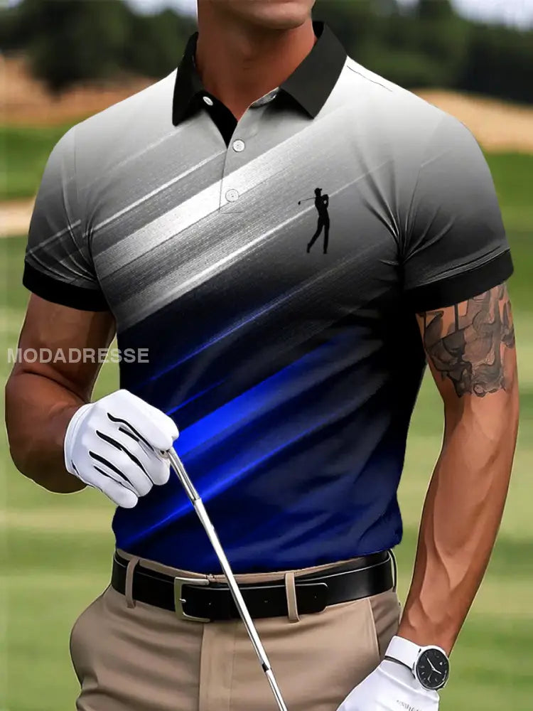 Mäns Retro Golf Gradient Färg stridig konst Skriv ut Casual Polo tröj flerlog / S