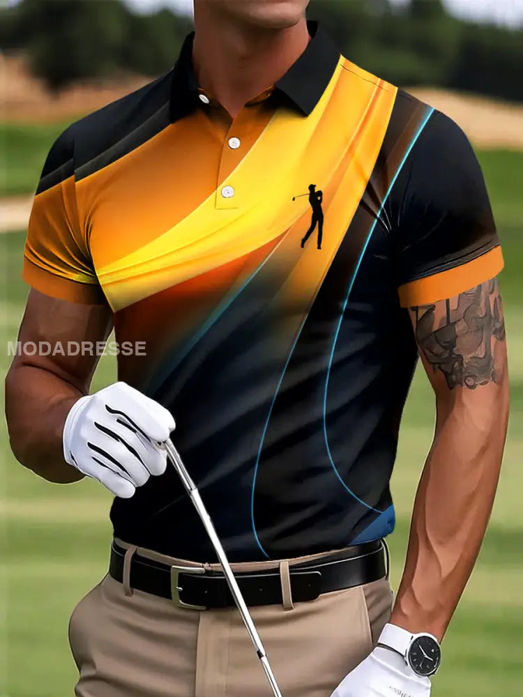 Mäns Retro Golf Gradient Färg textur Konst Skriv ut Casual Polo skjjorta flerlog / S