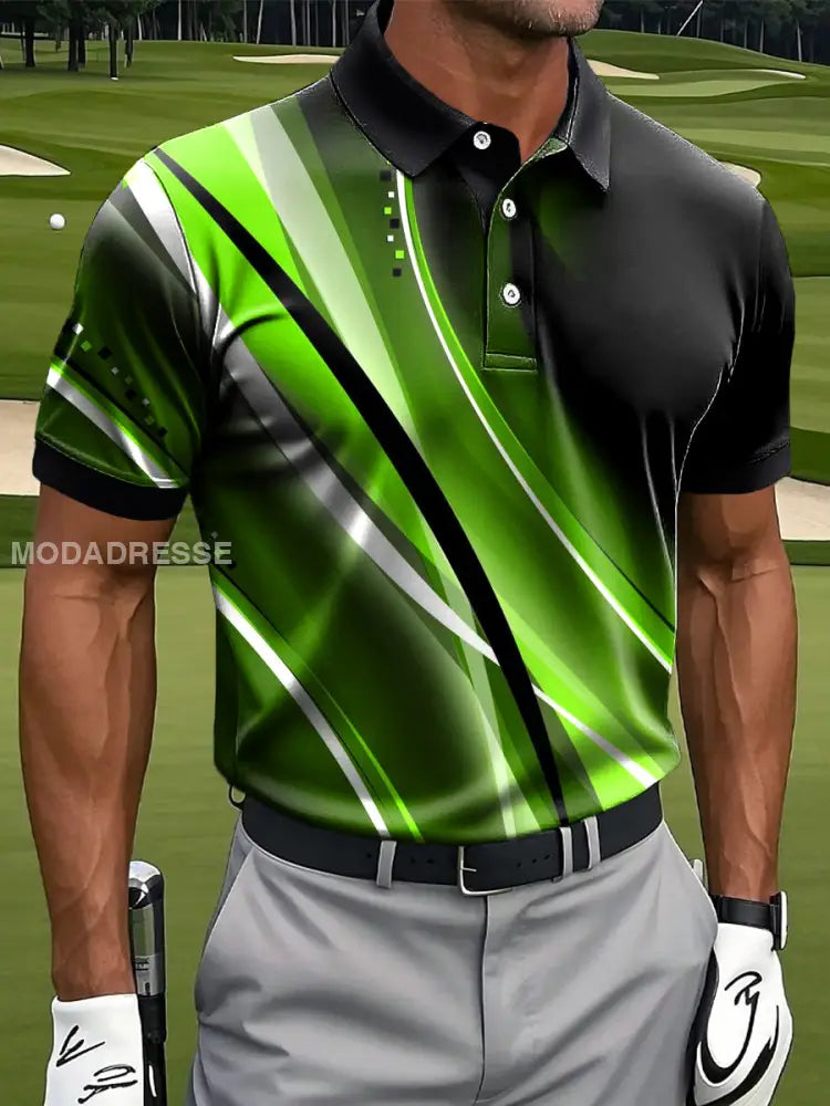 Mäns Retro Gradient Abstract linje Konst Skriv ut Casual Business Polo tröj flerlog / S
