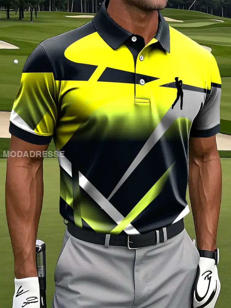 Mäns Retro Gradient Abstract linje Konst Skriv ut Casual Business Polo tröj S