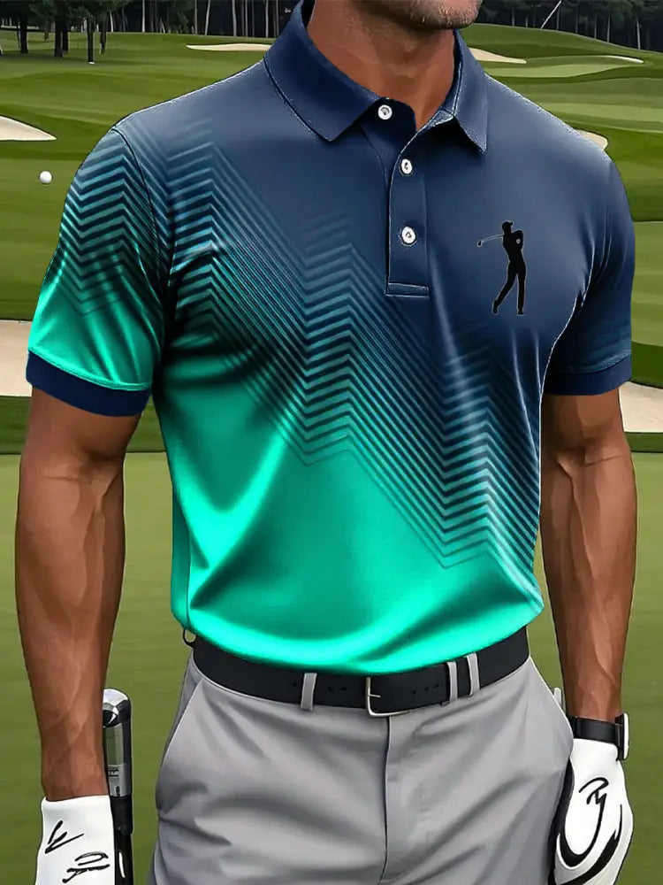 Mäns Retro Gradient Färg Block Konst Skriv ut Casual Business Polo tröj flerlog / S