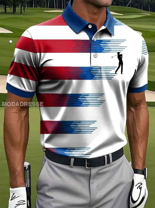 Mäns Retro Gradient Färg randig konstnärlig tryck Casual Business Polo tröj S