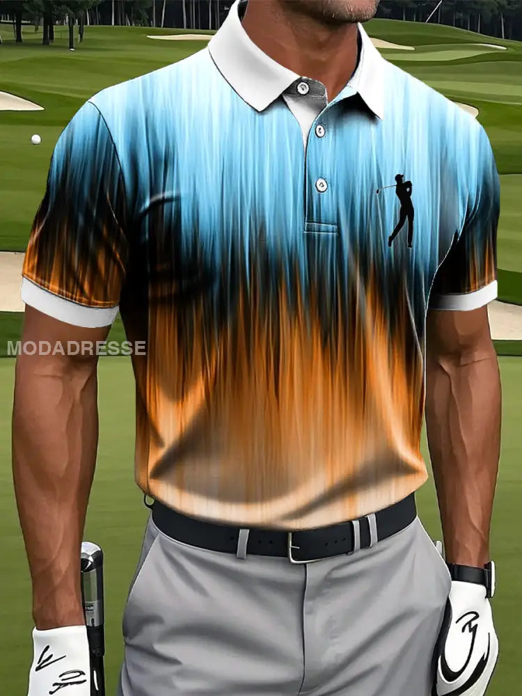 Mäns Retro Gradient färgglada ränder Konstnärliga Print Casual Business Polo tröj flerlog / S