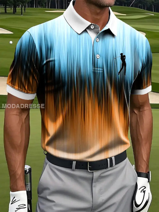Mäns Retro Gradient färgglada ränder Konstnärliga Print Casual Business Polo tröj flerlog / S