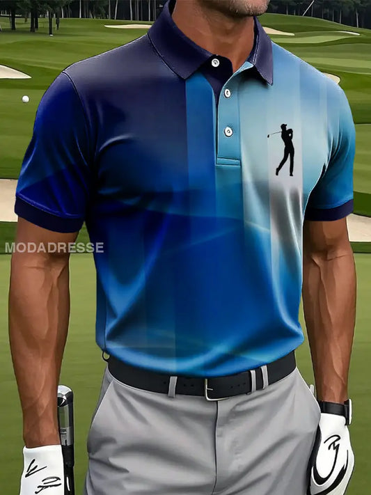 Mäns Retro Gradient Geometrisk konst Skriv ut Casual Business Polo tröj flerlog / S