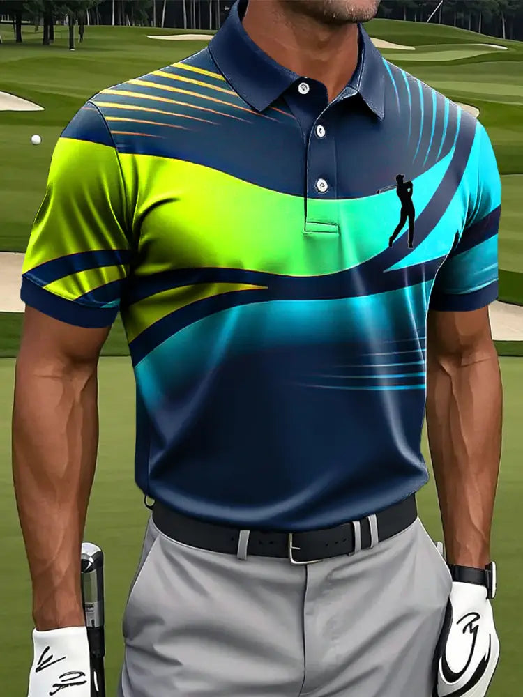 Mäns Retro Gradient Geometrisk konst Skriv ut Casual Business Polo tröj flerlog / S