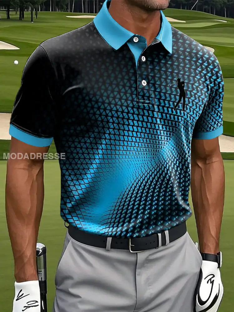 Mäns Retro Gradient Geometrisk konst Skriv ut Casual Business Polo tröj flerlog / S