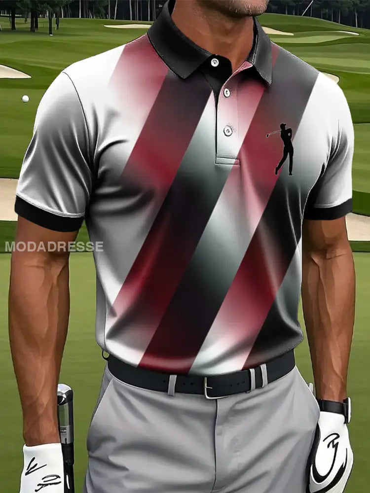 Mäns Retro Gradient Geometrisk konst Skriv ut Casual Business Polo tröj flerlog / S
